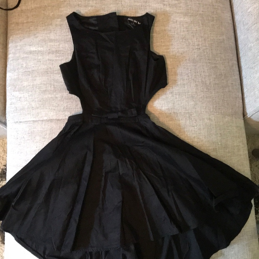 Black formal bow open back dress